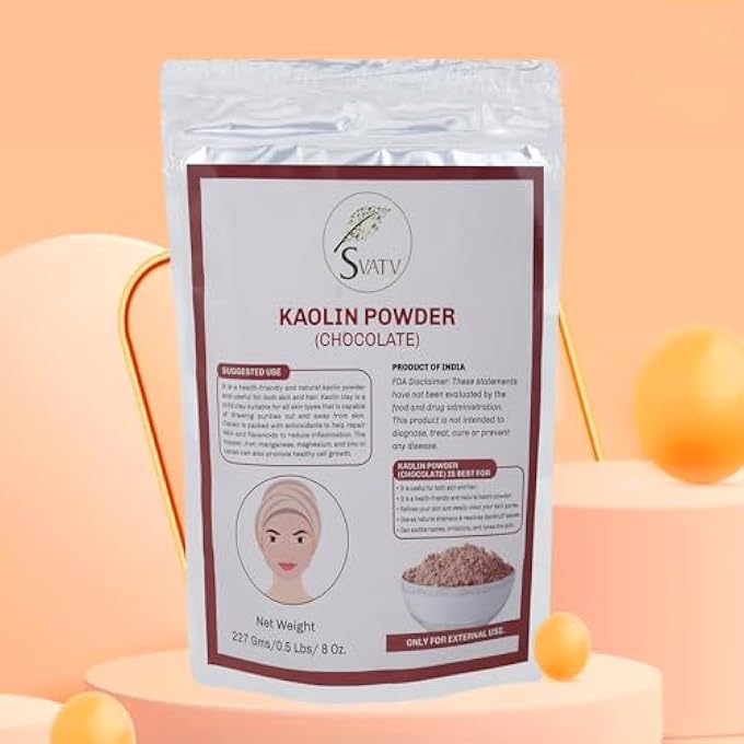 SVATV CHOCOLATE KAOLIN POWDER FOR FACE MASK HERBAL SKIN FACE POWDER MAKEUP, BATH BOMB CLAY, DIY SPA MUD MASK FOR FACIAL FACE & HAIR, HAIR, BODY,SCRUB & SOAP, MAKING FOR MEN & WOMEN 227G - Image 4